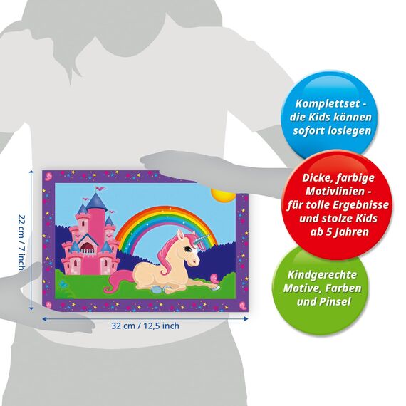 Ravensburger CreArt 27774 - Bunte Einhornwelt - Malen nach Zahlen Einhörner für Kinder ab 5 Jahre, Malset mit Rahmen, Pinsel und Acrylfarben, Geschenk für Mädchen und Jungen
