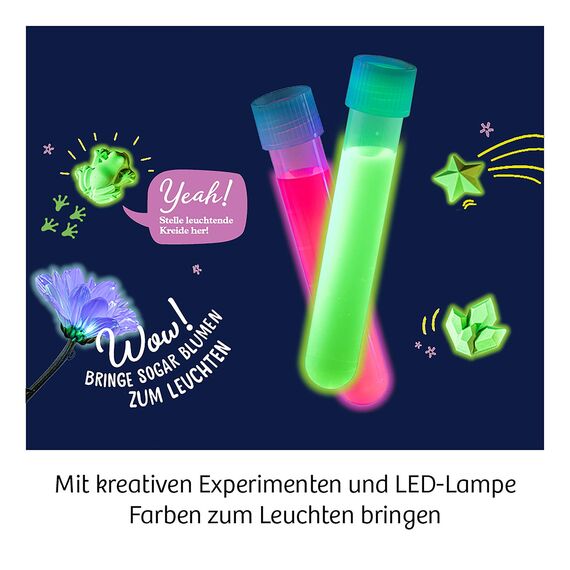 KOSMOS 654191 Fun Science - Neon-Leuchten, Kreative Experimente im Schwarzlicht, Experimentier-Set für Kinder ab 8 Jahre