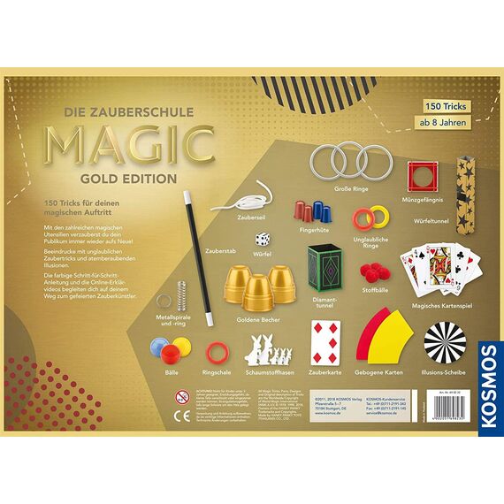 Kosmos 698232 Zauberschule Magic Gold Edition, 150 ZauberTricks von leicht bis anspruchsvoll, viele magische ZauberUtensilien, Zauberkasten für Kinder ab 8 Jahre