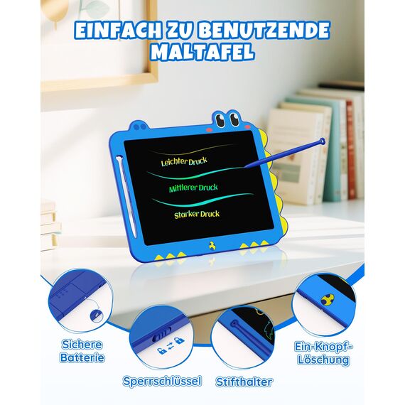 ORSEN LCD Schreibtafel Spielzeug ab 3 4 5 6 7 8 Jahre alt Junge Mädchen, 12 Zoll Bildschirm Zeichenbrett Maltafel, Dinosaurier (Blau)