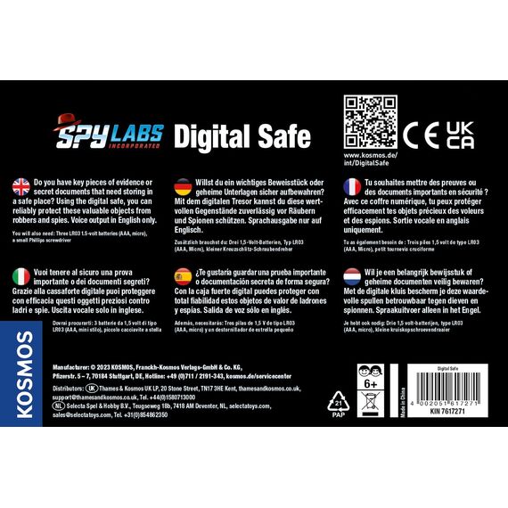 Kosmos 617271 Spy Labs Incorporated Digital Safe, Protect Your Secrets with a Code and Voice Alarm, Detective Toys for Children, Multilingual Instructions in DE, EN, F, IT, ES, NL, Mittel