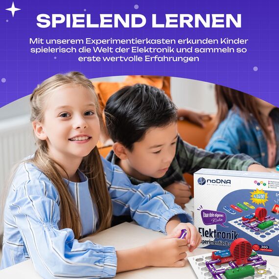 noDNA Elektronik Baukasten Kinder Elektro Experimentierkasten ab 8 Jahre - 300 Experimente für Kinder ab 8, Elektrobaukasten Elektronik Bausatz + Lernquiz & bebildeter Anleitung Ostergeschenke Kind