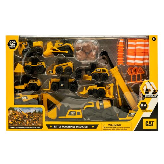 CAT® Construction Little Machines Mega-Set I Mit 40 Teilen I Enthält Fahrzeuge, einen Kran, Verkehrsschilder, Kegel, Blöcke und Zylinder I Für Kinder ab 3 Jahren, Yellow