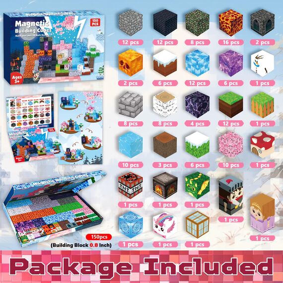 ToyUnited Magnetische Bausteine 150 Teile Set - Drachenabenteuer mit Vulkan & Ritter, Magische Kirschblüten Fantasiewelt, Mint Lernspielzeug & Ideales Ostergeschenk für Kinder ab 3 4 5 6 7 8 Jahren
