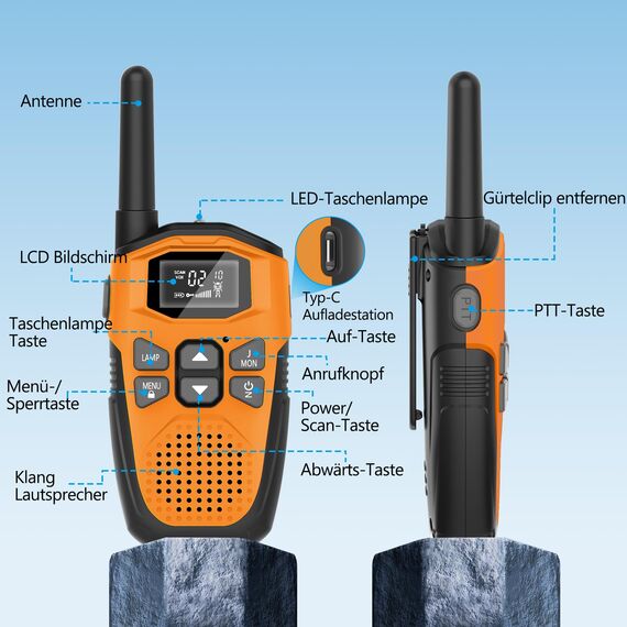 Walkie Talkie Kinder Aufladbar mit Eingebauter Li-Ion Akku,NXGKET 2er Set Spielzeug für MäDchen Jungen Ab 5 Jahre,16 KanäLe Funkgeräte mit Taschenlampe für Draussen Spiele,Camping,Wandern