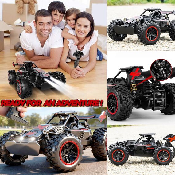 SZJJX Ferngesteuertes Auto ab 3 4 5 6 7 8+ Jahre Kinder,2.4Ghz RC Auto Spielzeug mit LED-Leuchten,Alloy Gehäuse,15+KM/H Rennauto Ferngesteuert,2WD RC Car Crawler Geschenk Mädchen Junge Schwarz Rot