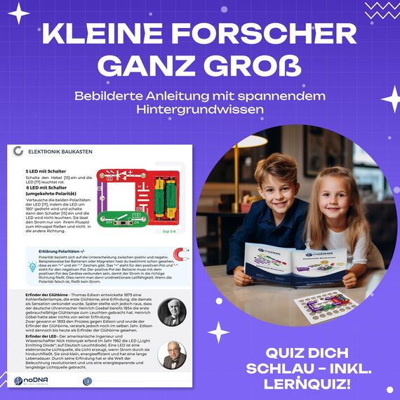 noDNA Elektronik Baukasten Kinder Elektro Experimentierkasten ab 8 Jahre - 300 Experimente für Kinder ab 8, Elektrobaukasten Elektronik Bausatz + Lernquiz & bebildeter Anleitung Ostergeschenke Kind