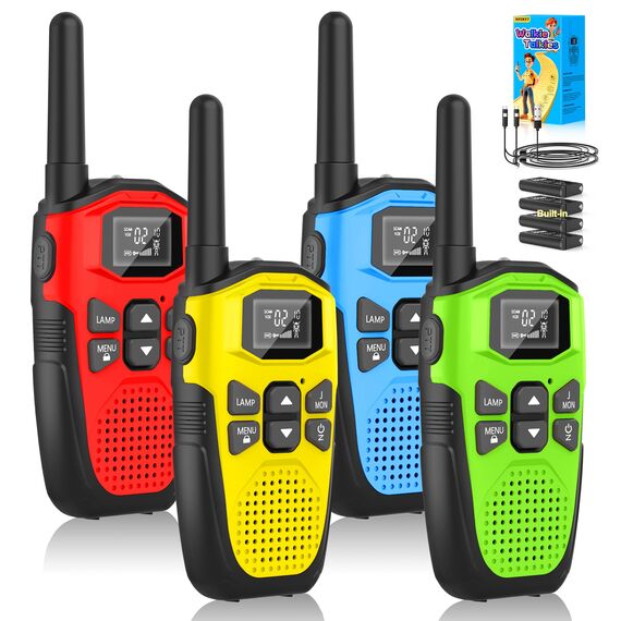 NXGKET Walkie Talkie 4er Set, Walkie Talkie Aufladbar für Erwachsene Kinder Funkgeräte,Große Reichweite 5km Walki Talki mit Li-ion Akku,Walkie Talkies VOX Taschenlampe für Freien, Camping, Wandern