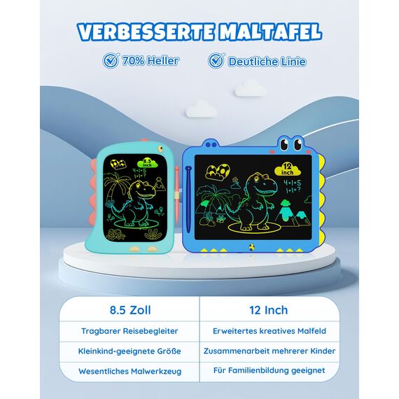 ORSEN LCD Schreibtafel Spielzeug ab 3 4 5 6 7 8 Jahre alt Junge Mädchen, 12 Zoll Bildschirm Zeichenbrett Maltafel, Dinosaurier (Blau)