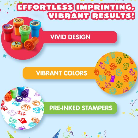 JOYIN 50 Stück mini Stempel Kinder ab 2 Jahre-5 Farben, 50 Designs Kinder Stempel für Mitgebsel Kindergeburtstag, Stempelset Kleine Geschenke für Kinder, Weihnachten Halloween Gastgeschenke