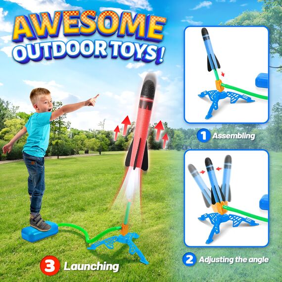 HappyGoLucky Outdoor Spiele für Kinder, Raketen Spielzeug für Kinder Gartenspielzeug Geschenk Junge 4 5 6 7 8-12 Jahre Spielzeug ab 4 5 6-12 Jahre Junge Spiele ab 3-6 Jahren Kinderspielzeug