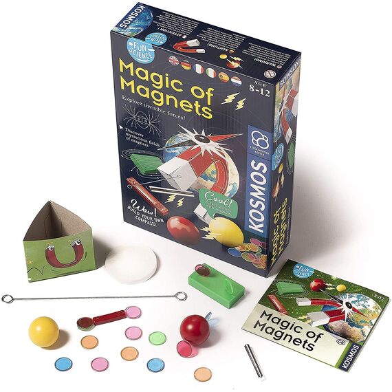 Kosmos 616595 Fun Science - Magie der Magnete mehrsprachige Version (DE, EN, FR, IT, ES, NL) Erforsche unsichtbare Kräfte und baue dir einen Kompass, Experimentierset für Kinder