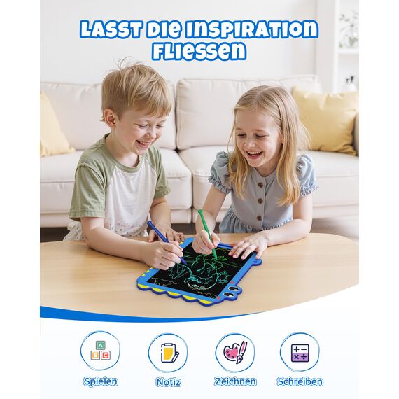 ORSEN LCD Schreibtafel Spielzeug ab 3 4 5 6 7 8 Jahre alt Junge Mädchen, 12 Zoll Bildschirm Zeichenbrett Maltafel, Dinosaurier (Blau)