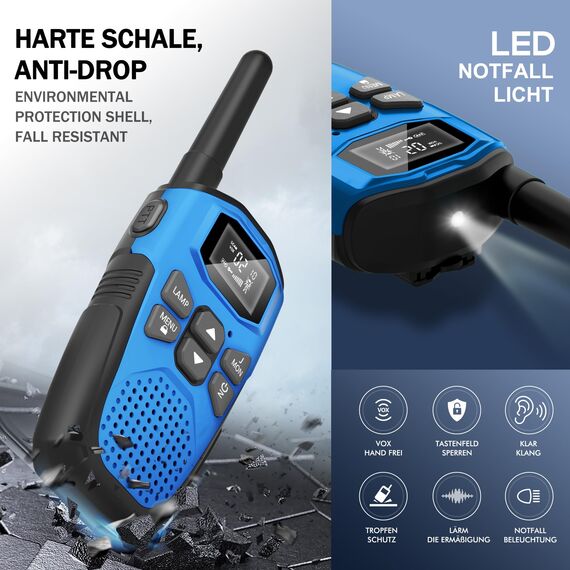 NXGKET Walkie Talkie 4er Set, Walkie Talkie Aufladbar für Erwachsene Kinder Funkgeräte,Große Reichweite 5km Walki Talki mit Li-ion Akku,Walkie Talkies VOX Taschenlampe für Freien, Camping, Wandern
