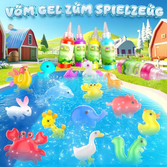 Hot Bee 20 Farben Magic Water Elf, 3D Aqua Gelz Set, Thema Bauernhof Gel Creature Kinder Spielzeug, Aqua Gelz Nachfüllset, Squishy Selber Machen Set, Spielzeug Geschenke für Mädchen 5 6 7 8 Jahre