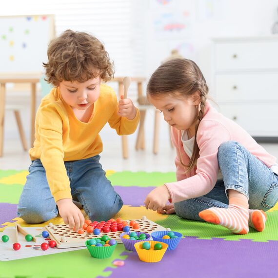 KidMigo Montessori Spielzeug, Rainbow Bead Game, Holz Clip Brettspiel, Puzzle Board, Kinder Hände Augen Gehirn Training, Ab 3 Jahr, Vorschule Geschenk für 3 4 5 6 Jahre