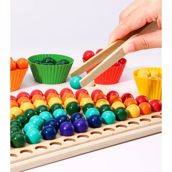 KidMigo Montessori Spielzeug, Rainbow Bead Game, Holz Clip Brettspiel, Puzzle Board, Kinder Hände Augen Gehirn Training, Ab 3 Jahr, Vorschule Geschenk für 3 4 5 6 Jahre