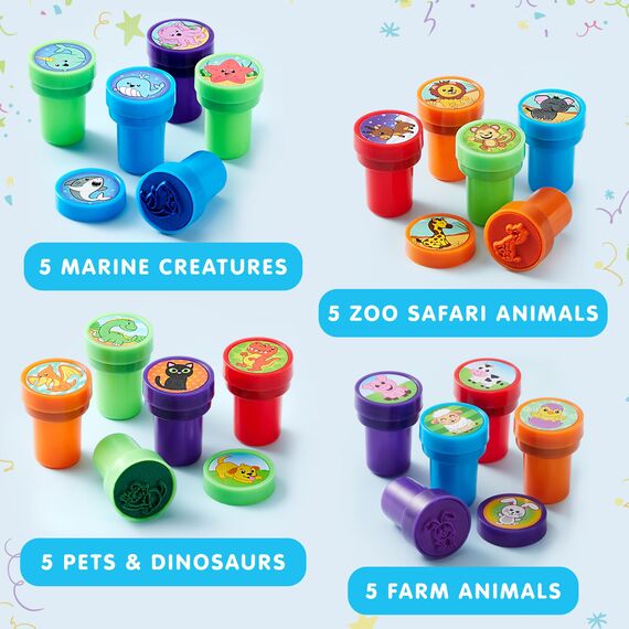 JOYIN 50 Stück mini Stempel Kinder ab 2 Jahre-5 Farben, 50 Designs Kinder Stempel für Mitgebsel Kindergeburtstag, Stempelset Kleine Geschenke für Kinder, Weihnachten Halloween Gastgeschenke