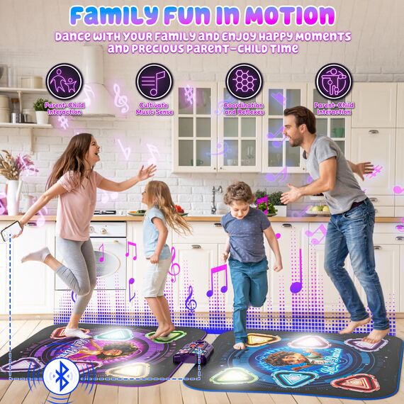 Tanzmatte Geschenk für Kinder, 2-Spieler & 12-Tasten Leucht-Tanzmatte mit Bluetooth, Einzel und Doppelt von Angesicht zu Angesicht Modi, Musik Spielzeug Geschenke für Jungen Mädchen Kinder 3-12 Jahre