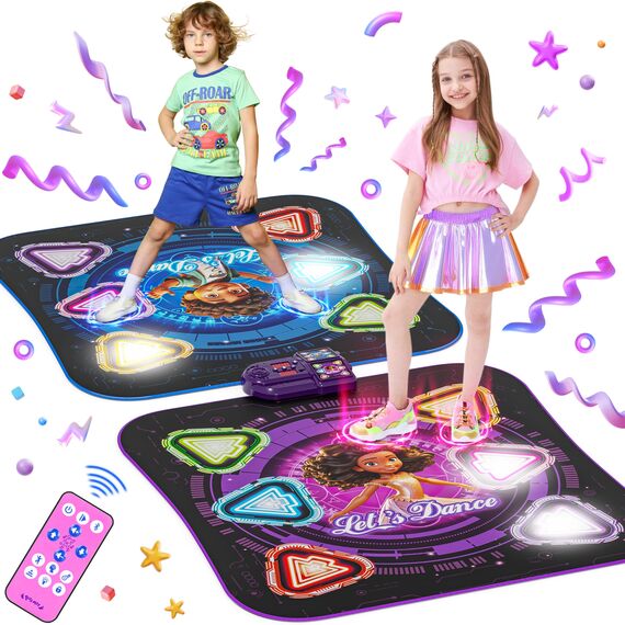 Tanzmatte Geschenk für Kinder, 2-Spieler & 12-Tasten Leucht-Tanzmatte mit Bluetooth, Einzel und Doppelt von Angesicht zu Angesicht Modi, Musik Spielzeug Geschenke für Jungen Mädchen Kinder 3-12 Jahre