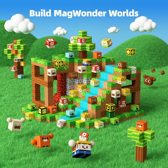 GobiDex Magnetische Bausteine 100 Stück, Abenteuer des Holzfällers mit Magnetischen Würfeln für Kinder, Magnetspiel Kinderspielzeug für Jungen und Mädchen ab 3 4 5 6 7 9 10-12 Jahre, Upgrade