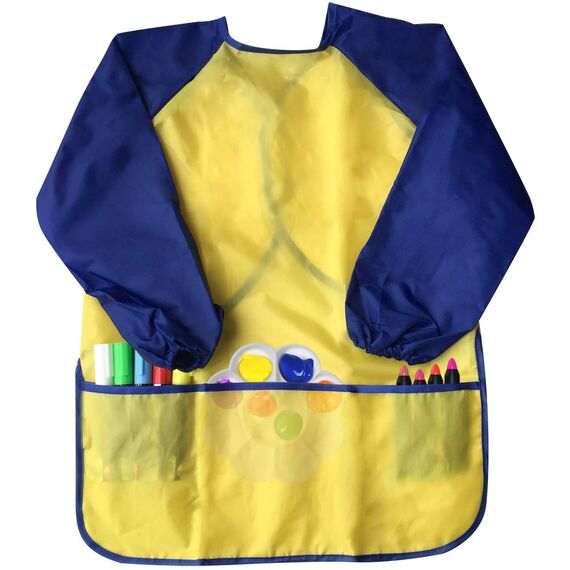 Amaza Malschürze Kinder,2Pcs Wasserdicht Malkittel Kinder 2-8 Jahre mit Ärmeln und 3 Taschen, Klettverschluss Bastelschürze, Kinderkittel Malen fur Schule,Malen,Basteln (Gelb & Rosa)