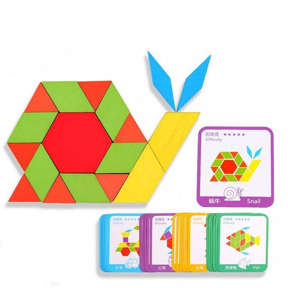 Montessori Spielzeug ab 3 4 5 6 Jahre – Tangram Kinder Geometrische Formen Holzpuzzles – 155 geometrische Formen und 24 Designkarten – Geeignet für Kinder – Pädagogisches Spielzeug Geschenk