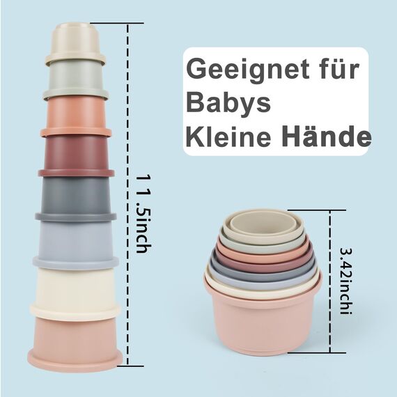 ZHUOYOU Stapelbecher Baby Spielzeug für 1 Jahre,8 Stück Kinder Stapelturm Badespielzeug Sandspielzeug Becher,Stapelspiel Lernspielzeug Geschenk für 6+ Monate Jungen und Mädchen