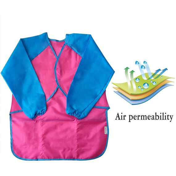Amaza Malschürze Kinder,2Pcs Wasserdicht Malkittel Kinder 2-8 Jahre mit Ärmeln und 3 Taschen, Klettverschluss Bastelschürze, Kinderkittel Malen fur Schule,Malen,Basteln (Gelb & Rosa)