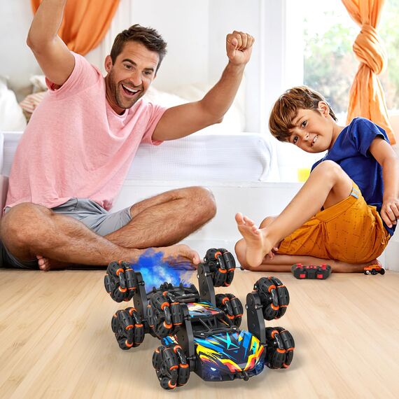 Ferngesteuertes Auto, 8WD RC Drift mit Handsteuerung, RC Stunt mit LED Licht, Musik und Spray, Ferngesteuertes Spielzeug Geschenk ab 3 4 5 6 7 8 9 10 11 12 Jahre Jungen, Coole Auto Kinder Spielzeug