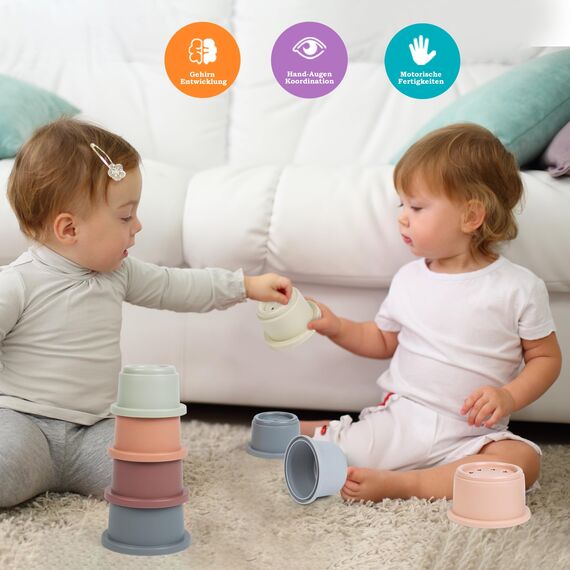 ZHUOYOU Stapelbecher Baby Spielzeug für 1 Jahre,8 Stück Kinder Stapelturm Badespielzeug Sandspielzeug Becher,Stapelspiel Lernspielzeug Geschenk für 6+ Monate Jungen und Mädchen