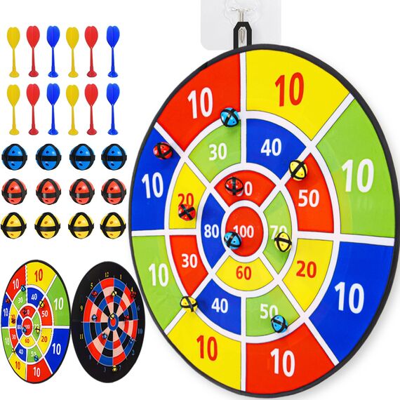 Dartscheibe Für Kinder Outdoor Spiele 29" (73 cm) Garten Spielzeug ab 3 4 5 6 7 8 9 Jahre Hängendes Klett Dart Wurfspiel Geschenk Mädchen Junge Mit 12 Klettbällen 12 Klettdarts 2 Haken