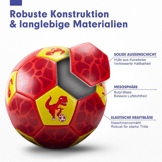 hahaland Fußball Spielzeug Mit Ballpumpe und Netz, Fussball Kinder Ball für das Training Drinnen Draußen, Größe 3 Dinosaurier Geschenke für 3 4 5 6 7 8 Jahre alt Kinder Junge Mädchen