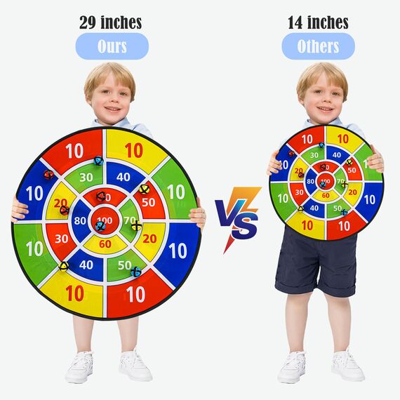 Dartscheibe Für Kinder Outdoor Spiele 29" (73 cm) Garten Spielzeug ab 3 4 5 6 7 8 9 Jahre Hängendes Klett Dart Wurfspiel Geschenk Mädchen Junge Mit 12 Klettbällen 12 Klettdarts 2 Haken