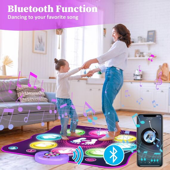 LEAPRCSTORE Tanzmatte Kinder Geschenke für Mädchen Alter 3 4 5 6 7 8 9 10 11 12+ Jahre, Musikmatte mit 8 Led-Leuchten, 6 Modi, Wiederaufladbare Batterie, Geburtstag Weihnachten Spielzeug