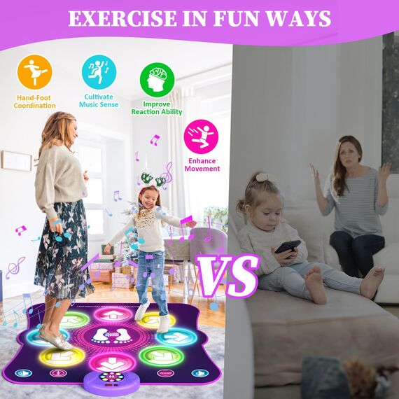 LEAPRCSTORE Tanzmatte Kinder Geschenke für Mädchen Alter 3 4 5 6 7 8 9 10 11 12+ Jahre, Musikmatte mit 8 Led-Leuchten, 6 Modi, Wiederaufladbare Batterie, Geburtstag Weihnachten Spielzeug