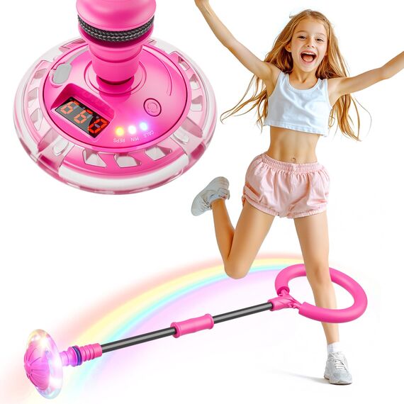 Hot Bee Kinder Blinkender Springring Fußkreisel mit Zähler, Timer, Kalorienzähler, Spielzeug Geschenke für Mädchen 6 7 8 9 10 11 Jahre, Aufladbare Swing Wheel, Weihnachten, Geburtstag Rosa