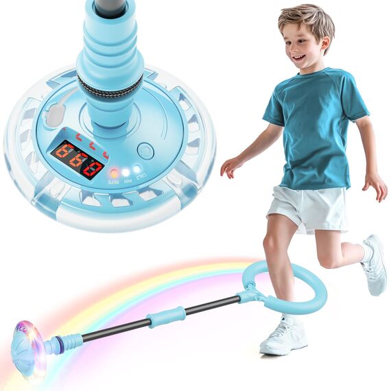Hot Bee Kinder Blinkender Springring Fußkreisel mit Zähler, Timer, Kalorienzähler Spielzeug Geschenke für Junge Mädchen 6-12 Aufladbare Faltbar Swing Wheel mit Lichtrad Weihnachten Geburtstag Hellblau