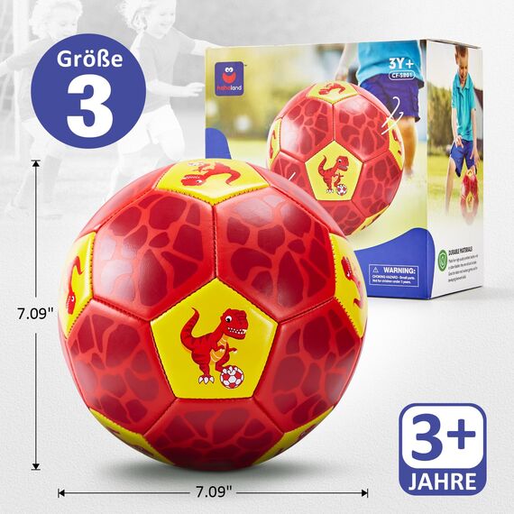 hahaland Fußball Spielzeug Mit Ballpumpe und Netz, Fussball Kinder Ball für das Training Drinnen Draußen, Größe 3 Dinosaurier Geschenke für 3 4 5 6 7 8 Jahre alt Kinder Junge Mädchen