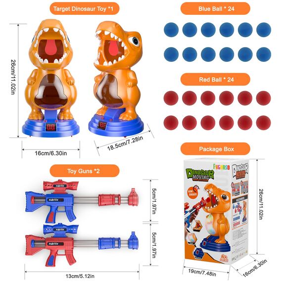 fygurso Bewegliches Dinosaurier Schießspielzeug mit 2 Luftpumpenpistolen, Zielschießspiele mit LED Punktzahl, Licht und Ton, 24 Schaumball Kinder ab 3 4 5 6 7 8 9+ Jahre Spiele Geschenk für Junge