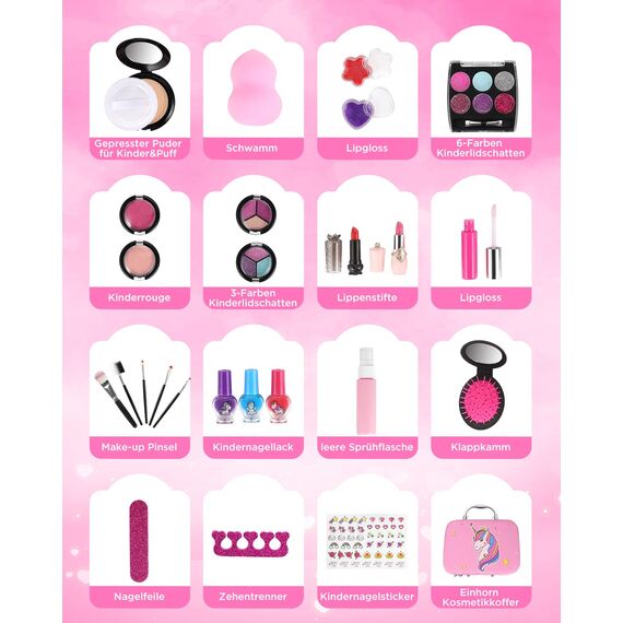 GAGAKU Kinderschminke Set Mädchen, 27PCS Waschbar Schminke Kinder Schminkkoffer Spielzeug Kindern Makeup Set Rollenspiel Kosmetik Spielzeug Weihnachten Geschenk für Mädchen 4 5 6 7 8 Jahre