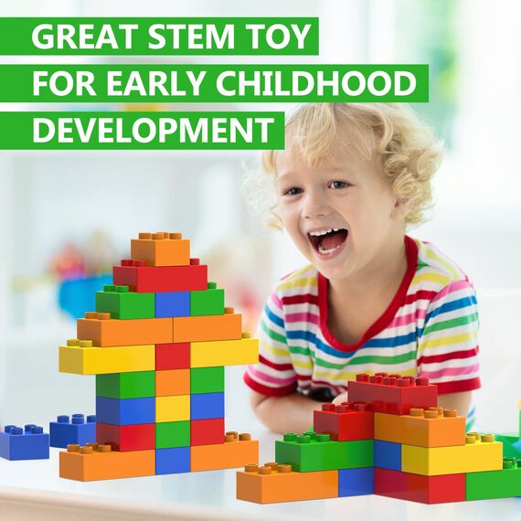 WYSWYG Große Bausteine-Set, 100 Teile Steine in 5 Farben, Kompatibel zu Allen Anderen Herstellern- Ideal für Kinder ab 3 4 5 6 Jahre