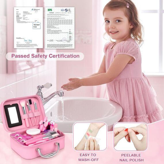 Dreamon Kinderschminke mädchen, Waschbar Make up Spielzeug für Mädchen Kinder Nagellacke mit Koffer Geschenke Spielzeug 3 4 5 6 7 8 Jahre Mädchen
