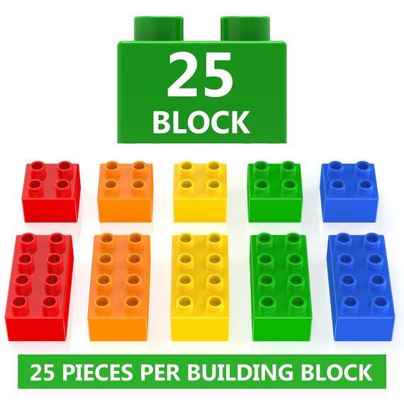 WYSWYG Großes Bauklotz-Set,25 Klötze,kompatibel,geeignet für Kinder im Alter von 3,4,5,6 Jahren, EIN großartiges Baustein-Geschenk für Jungen und Mädchen.
