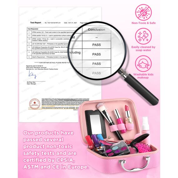 GAGAKU Kinderschminke Set Mädchen, 27PCS Waschbar Schminke Kinder Schminkkoffer Spielzeug Kindern Makeup Set Rollenspiel Kosmetik Spielzeug Weihnachten Geschenk für Mädchen 4 5 6 7 8 Jahre