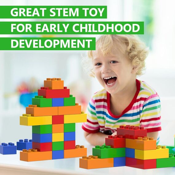 WYSWYG Große Bausteine-Set, 50 Teile Steine in 5 Farben, Kompatibel - Ideal für Kinder ab 3 4 5 6 Jahre