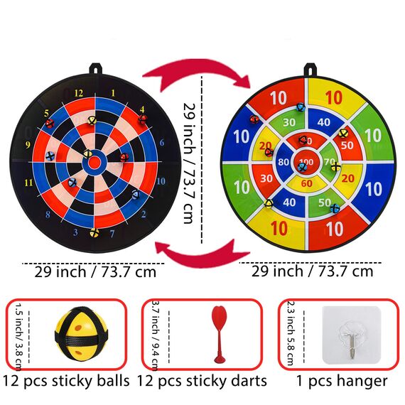 Dartscheibe Für Kinder Outdoor Spiele 29" (73 cm) Garten Spielzeug ab 3 4 5 6 7 8 9 Jahre Hängendes Klett Dart Wurfspiel Geschenk Mädchen Junge Mit 12 Klettbällen 12 Klettdarts 2 Haken