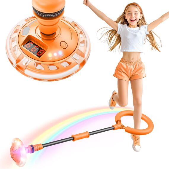 Hot Bee Kinder Blinkender Springring Fußkreisel mit Zähler, Timer, Kalorienzähler Spielzeug Geschenke für Mädchen 6-12 Aufladbare Swing Wheel mit Lichtrad Weihnachten, Geburtstag Orange