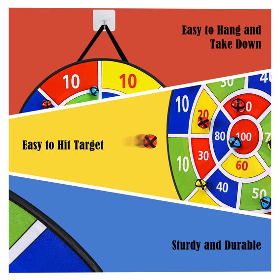 Dartscheibe Für Kinder Outdoor Spiele 29" (73 cm) Garten Spielzeug ab 3 4 5 6 7 8 9 Jahre Hängendes Klett Dart Wurfspiel Geschenk Mädchen Junge Mit 12 Klettbällen 12 Klettdarts 2 Haken