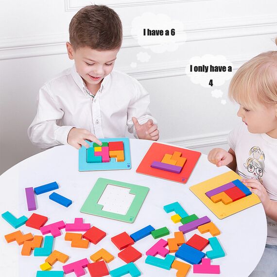 Jastown Tetris Duell Spiel,Holzpuzzle Tetris Tangramm,Konzentrationsspiele Für Kinder ab 4 5 6,Block Puzzle Montessori Spiel 4 5 6 Jahre,Intelligenz Puzzlespiel,Pädagogisches Spielzeug ab 4